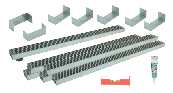 Entwässerungsrinne Edelstahl superflach Rost Längsstabrost SET Typ 6, System 35/80